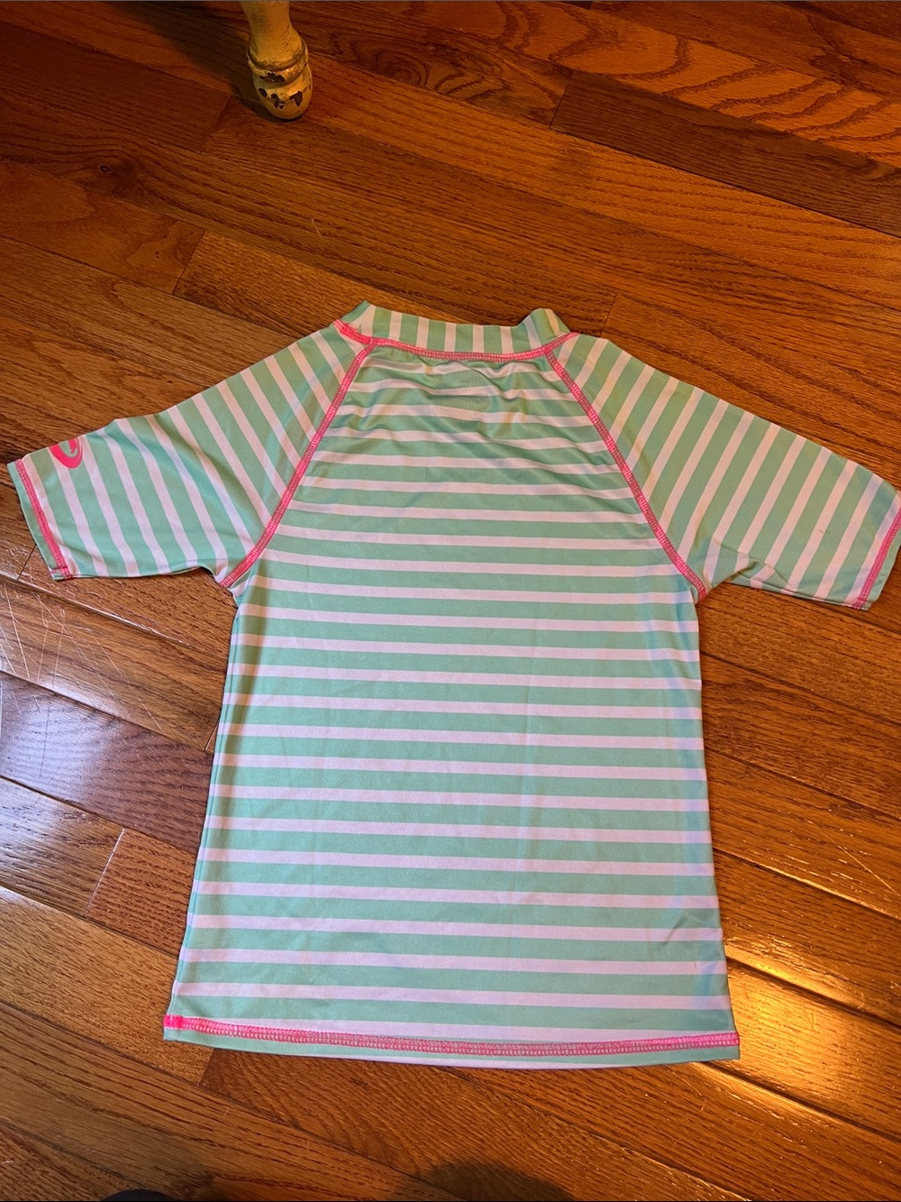 O'Rageous! Mint & White Striped Rash Guard with Pink Stitching size XS 6/6X - Picture 6 of 16